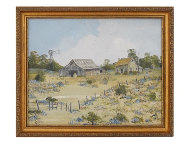MID CENTURY OIL PAINTING SIGNED REA HARDIN LANDSCAPE