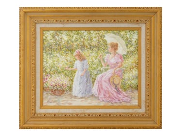 OIL PAINTING SIGNED KAREN SCHAEFERS GARDEN SCENE