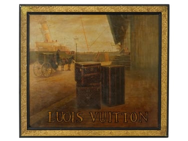 ANTIQUE LOUIS VUITTON TRUNK ADVERTISING PAINTING
