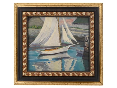 AMERICAN SCHOOL NAUTICAL LANDSCAPE OIL PAINTING