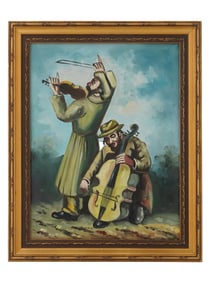VINTAGE OIL ON CANVAS GENRE PAINTING SIGNED