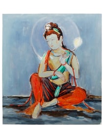 JIANXIA LIU CHINESE BODHISATTVA OIL PAINTING