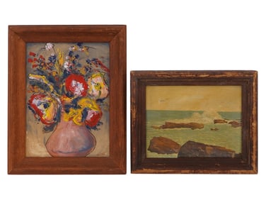 TWO STILL LIFE AND SEASCAPE OIL PAINTINGS SIGNED