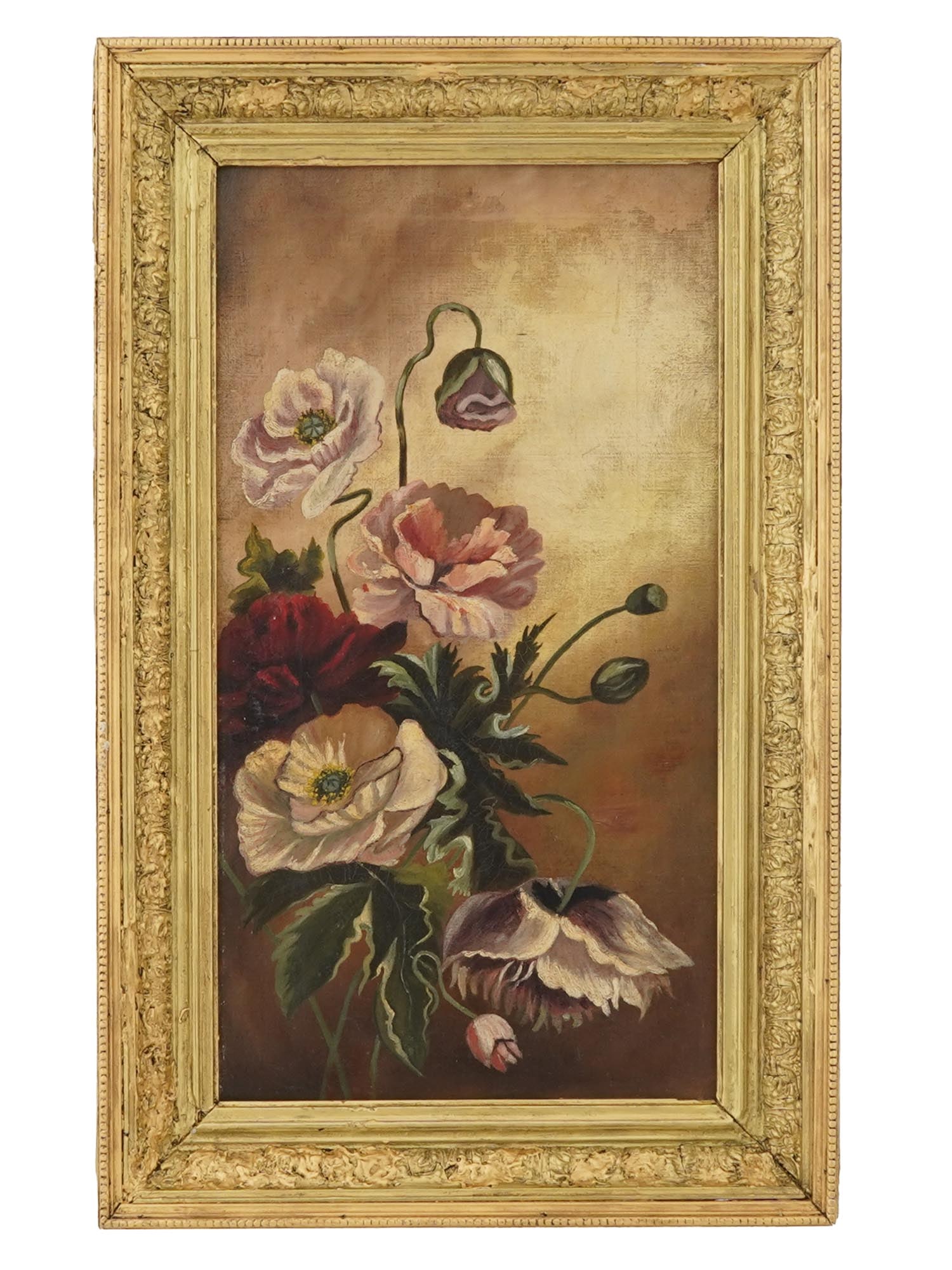 ANTIQUE STILL LIFE POPPY FLOWERS OIL PAINTING (1 of 5)
