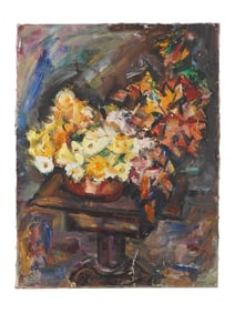 MODERNIST EXPRESSIONIST FLORAL STILL LIFE OIL PAINTING