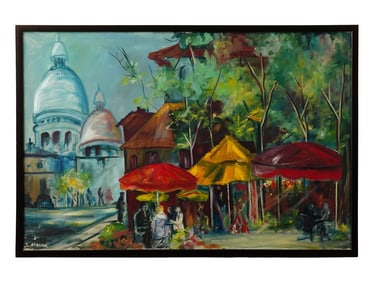 FRENCH OIL PAINTING SACRE COEUR AND MONTMARTRE SIGNED