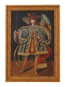 ANTIQUE LATIN AMERICAN ICON PAINTING ANGEL ARCABUCERO