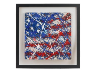 MODERN ISRAELI JUDAICA PAINTING BY ELI COHEN FLAG MIX