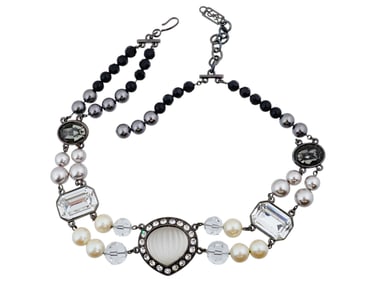YSL FAUX PEARL CRYSTAL GLASS CABOCHON COLLAR NECKLACE