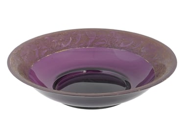 CZECHOSLOVAKIAN GILDED PURPLE GLASS BOWL MARKED