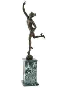 AFTER GIAMBOLOGNA BRONZE HERMES SCULPTURE CA 1900