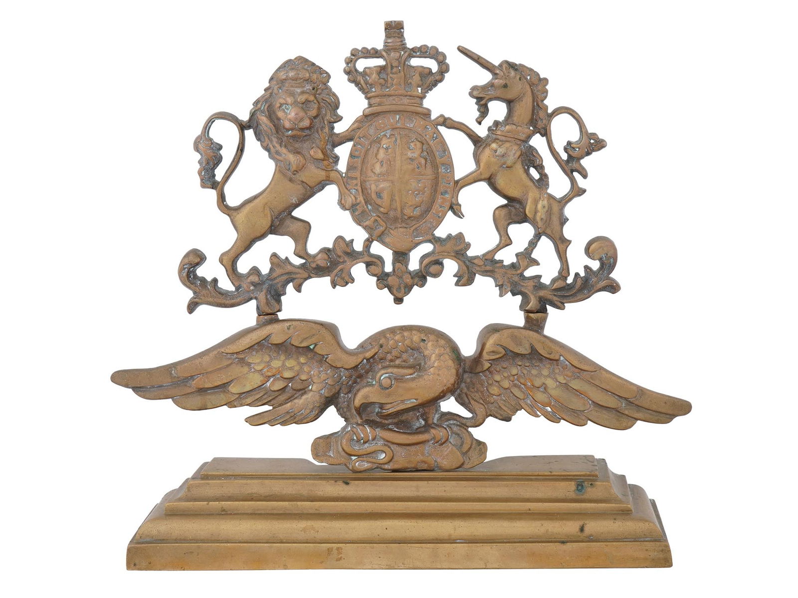 ANTIQUE BRONZE SCULPTURE OF BRITISH ROYAL CREST W EAGLE (1 of 7)