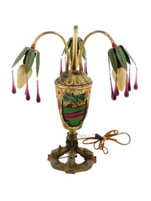 ANTIQUE REVERSE PAINTED GLASS EPERGNE STYLE TABLE LAMP