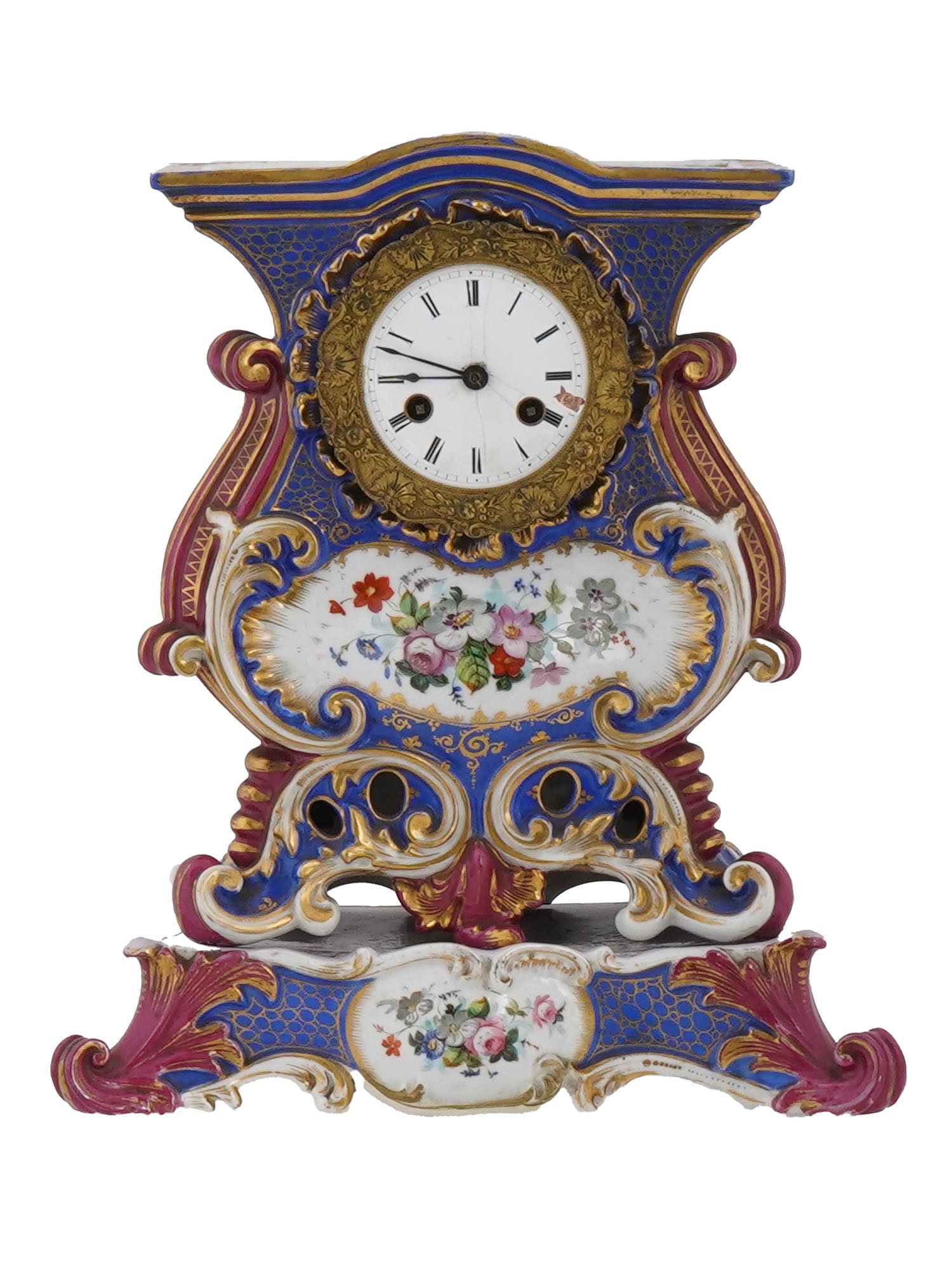 FRENCH MANNER PORCELAIN TABLE CLOCK ON STAND W KEY (1 of 9)