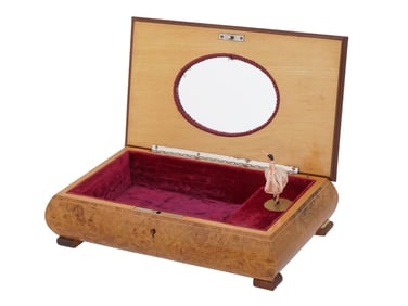 VINTAGE REUGE FLORAL INLAY WOODEN MUSIC BOX