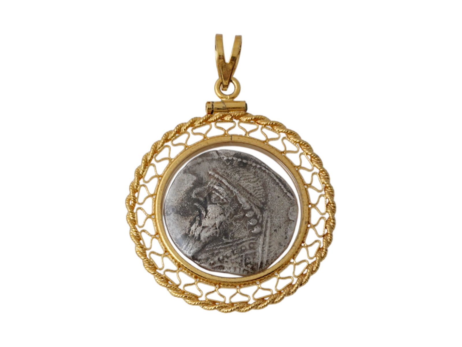 ANCIENT GREEK SILVER PARTHIAN DRACHM COIN PENDANT (1 of 3)