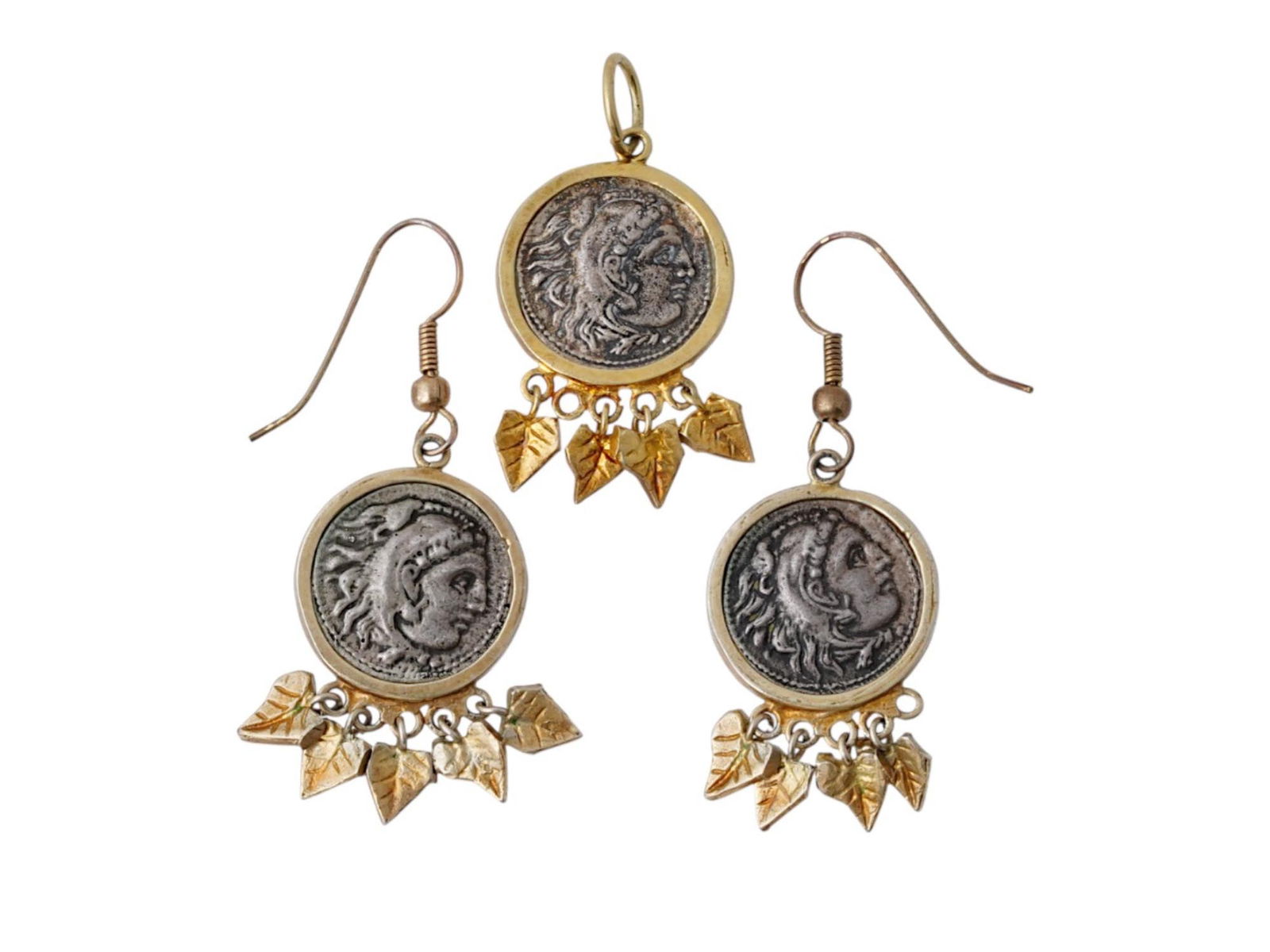 ANCIENT GREEK SILVER COINS ALEXANDER PENDANT EARRINGS (1 of 3)