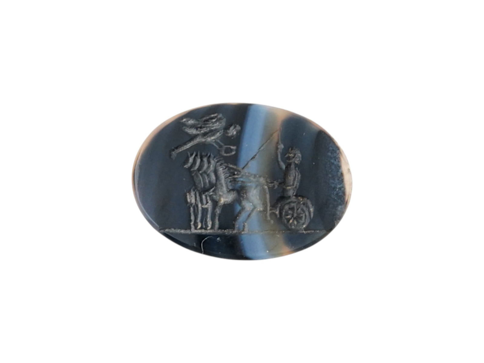 ANCIENT GREEK CARVED OVAL BANDED BLUE AGATE INTAGLIO (1 of 3)