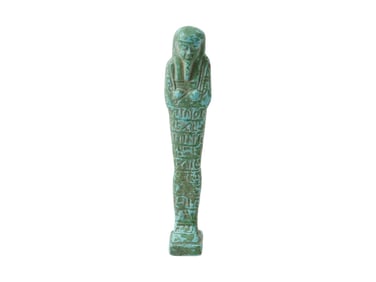 ANCIENT EGYPTIAN GREEN GLAZED FAIENCE USHABTI FIGURINE