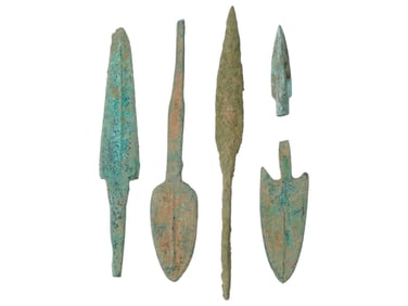FIVE ANCIENT BRONZE ARROWHEADS FROM DIVERSE CULTURES