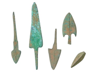 FIVE ANCIENT BRONZE ARROWHEADS FROM DIVERSE CULTURES