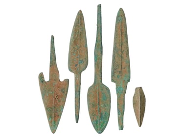 FIVE ANCIENT BRONZE ARROWHEADS FROM DIVERSE CULTURES