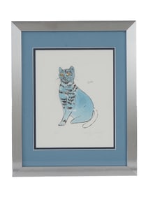 ANDY WARHOL AMERICAN AP LITHOGRAPH BLUE CAT SAM