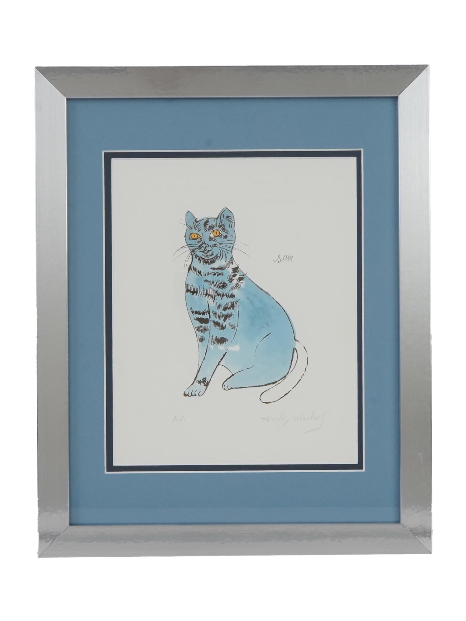 ANDY WARHOL AMERICAN AP LITHOGRAPH BLUE CAT SAM (1 of 5)