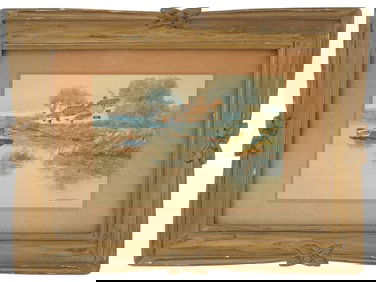 ANTIQUE AMERICAN WATERCOLOR PAINTING BY W CLUSMANN