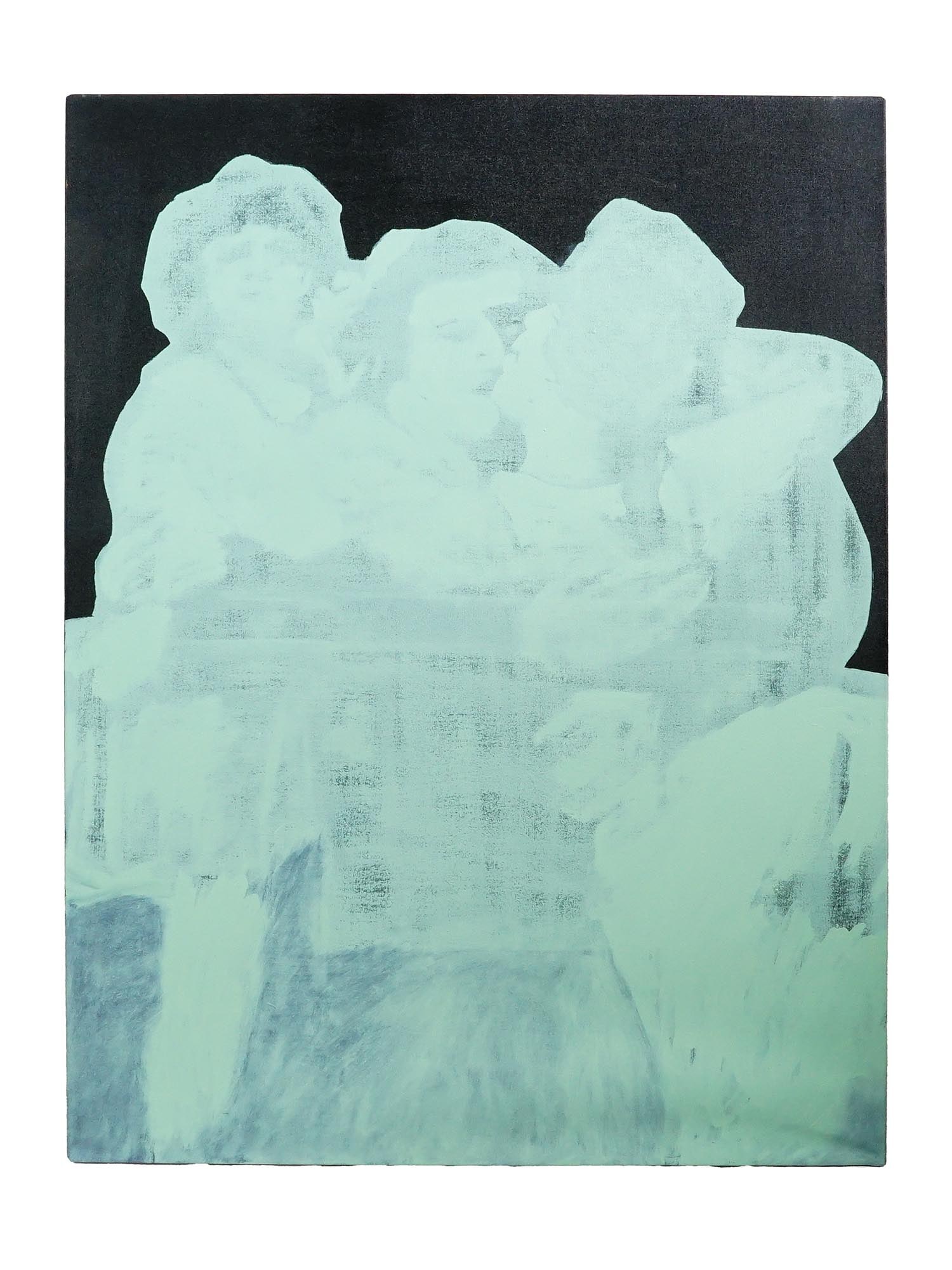 CHARLIE BILLINGHAM CONTEMPORARY BRITISH PAINTING: Charlie Billingham, British, born 1984, a mixed media on canvas painting, Dance Hall, 2013. The figures are tinted in turquoise against the black background. Unsigned. Unframed. Collectible Contempora