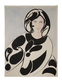 1969 FEMALE PORTRAIT MIXED MEDIA PAINTING SIGNED
