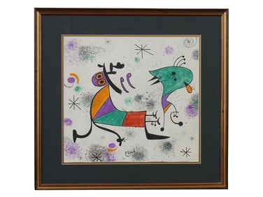 MANNER OF JOAN MIRO ABSTRACT MIXED MEDIA PAINTING
