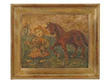 DAVID BURLIUK RUSSIAN RURAL SCENE OIL PAINTING