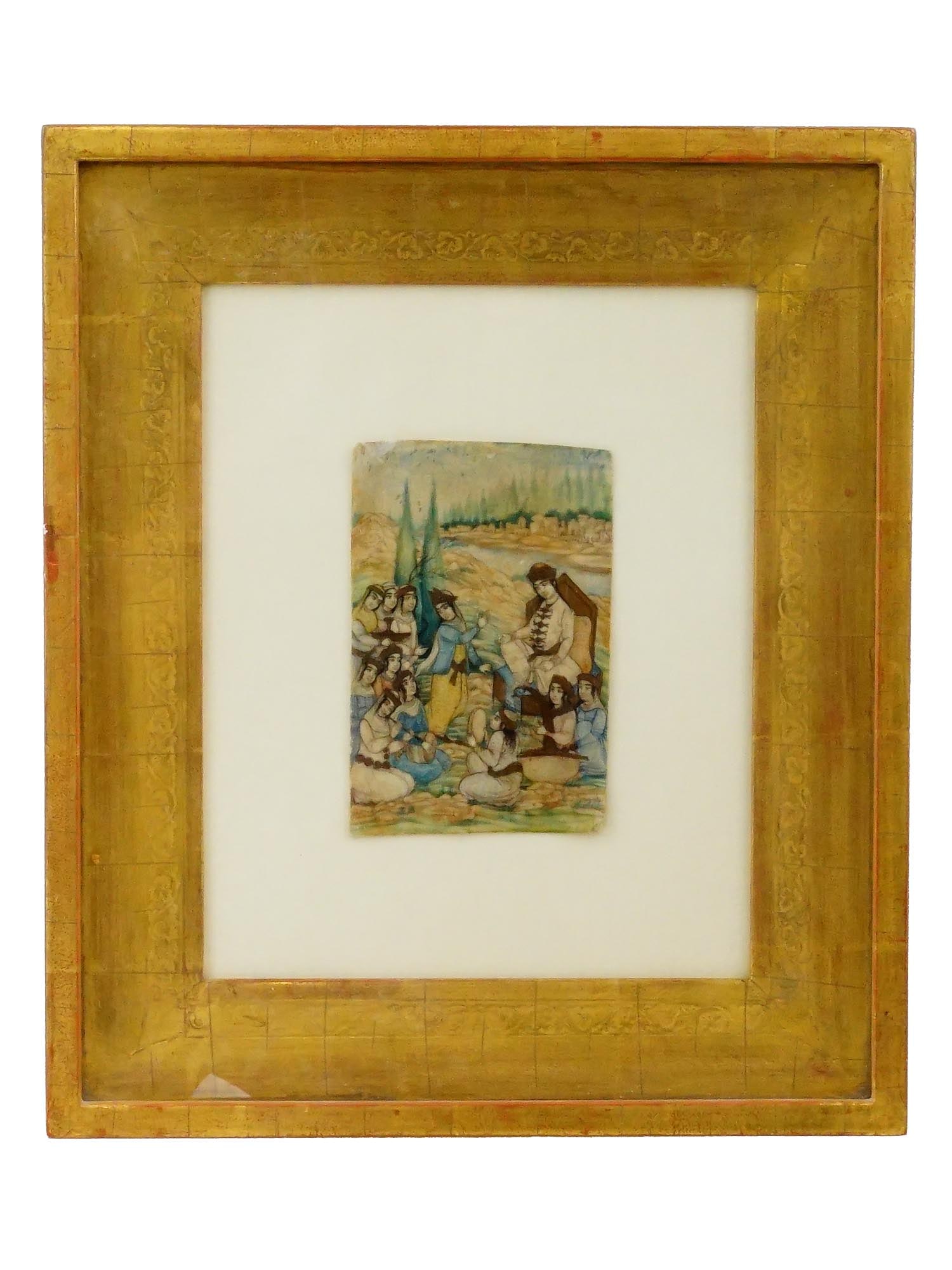 ANTIQUE PERSIANI ISFAHAN GOUACHE MINIATURE PAINTING (1 of 8)