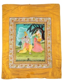 INDIAN MUGHAL MANNER MIXED MEDIA PAINTING ON SILK