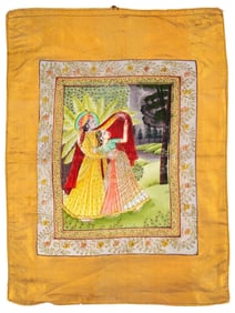 INDIAN MUGHAL MANNER MIXED MEDIA PAINTING ON SILK