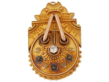 14K GOLD BROOCH PENDANT WITH DIAMOND