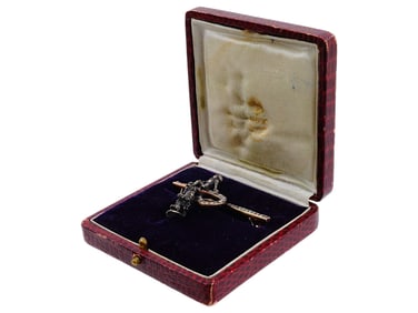 VINTAGE GOLD AND SILVER JEWELED MONKEY PIN BROOCH