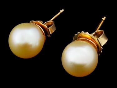 CLASSIC 14K GOLD ROUND BEAD PEARL STUD EARRINGS