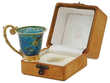 RUSSIAN 84 SILVER PLIQUE A JOUR ENAMEL CUP IOB