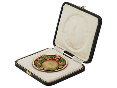 RUSSIAN 84 GILT SILVER AND ENAMEL CANDY DISH W COIN 1839