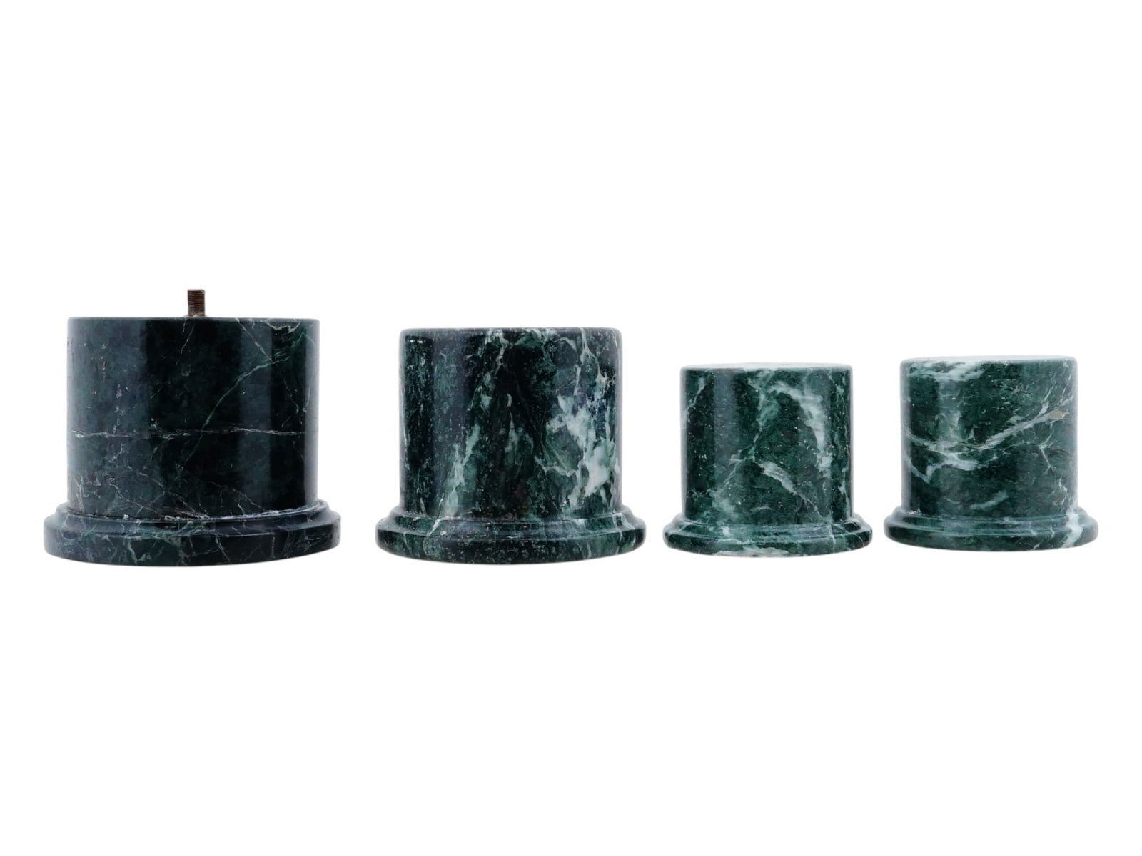 SET OF FOUR DARK GREEN MARBLE PEDESTAL BASES (1 of 10)