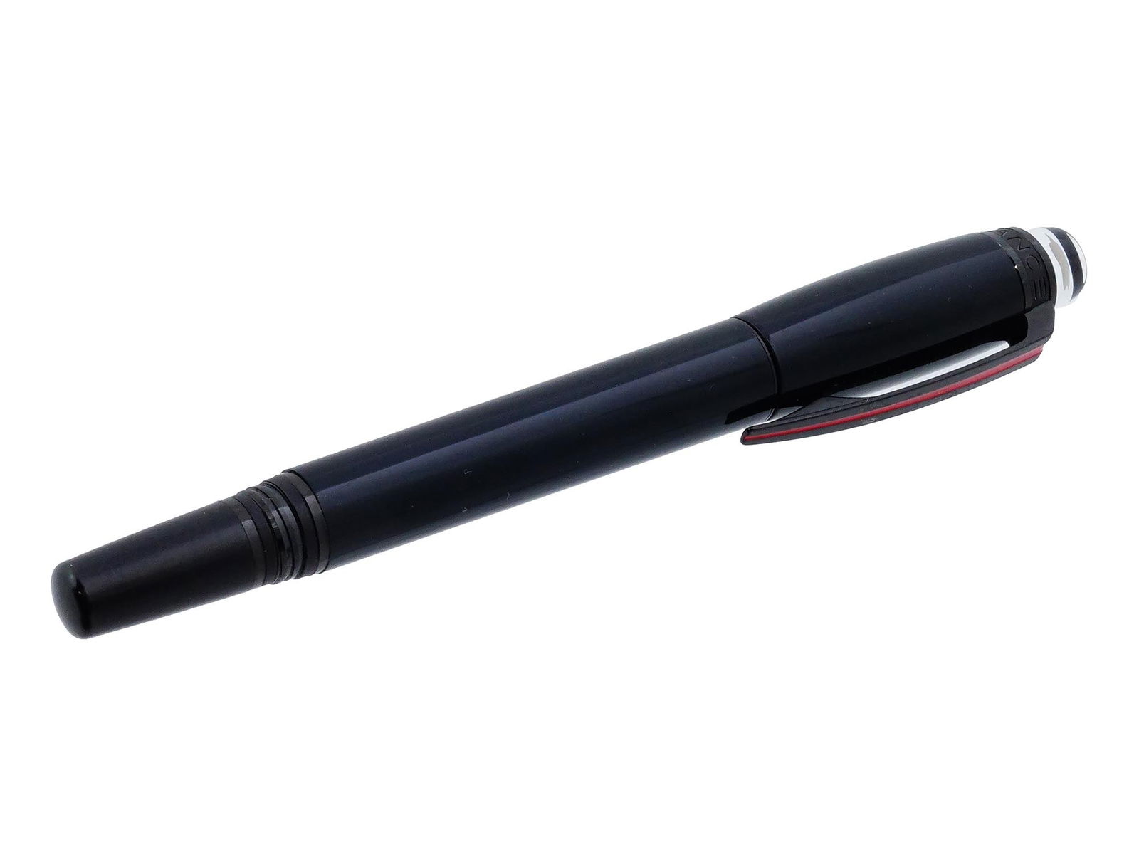 MONTBLANC STARWALKER URBAN SPEED FOUNTAIN PEN 14K NIB: A Montblanc StarWalker Urban Speed fountain pen, crafted in glossy black precious resin. The clip is accented with a red lacquer stripe and embossed Montblanc branding. Fitted with a handmade 14k gold