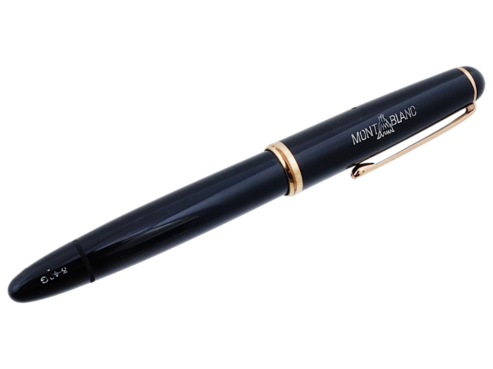 VINTAGE MONTBLANC 14K NIB FOUNTAIN PEN: A vintage Montblanc fountain pen, model 342 G, featuring the transparent blue section near the nib. The 14-carat gold nib is marked MONT BLANC 14C, 585 and the pen exhibits the brands signature crafts