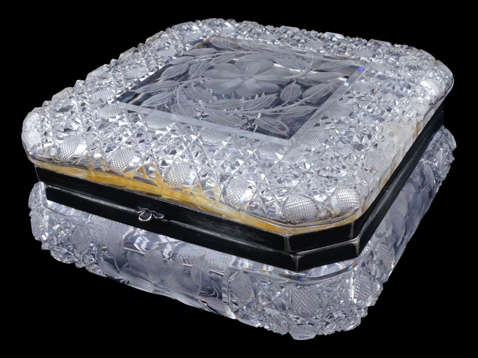 ANTIQUE ENGLISH VICTORIAN CUT GLASS TRINKET BOX (1 of 8)