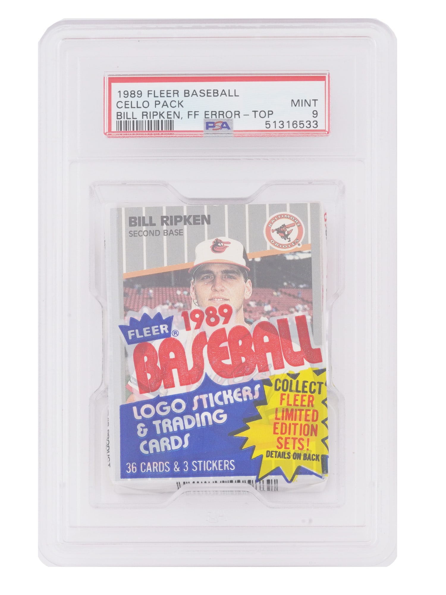 1989 FLEER CELLO PACK BILL RIPKEN FF ERROR TOP CARD PSA (1 of 2)