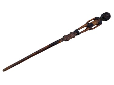 AFRICAN BAOULE HAND CARVED WOOD WALKING CANE