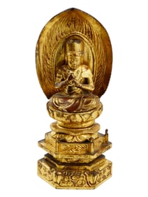 ANTIQUE HAND CARVED WOODEN FIGURE OF A SEATED BUDDHA