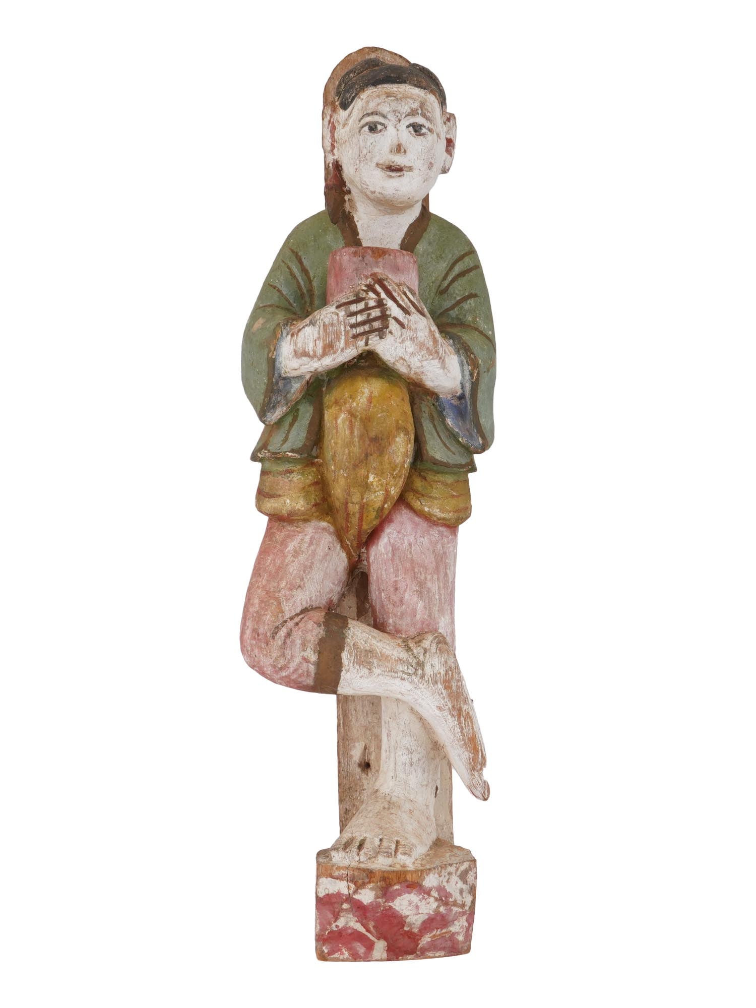 RARE ANTIQUE KOREAN PAINTED CARVED WOOD BUDDHIST FIGURE (1 of 6)