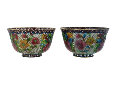 TWO ANTIQUE CHINESE PLIQUE A JOUR RICE BOWLS